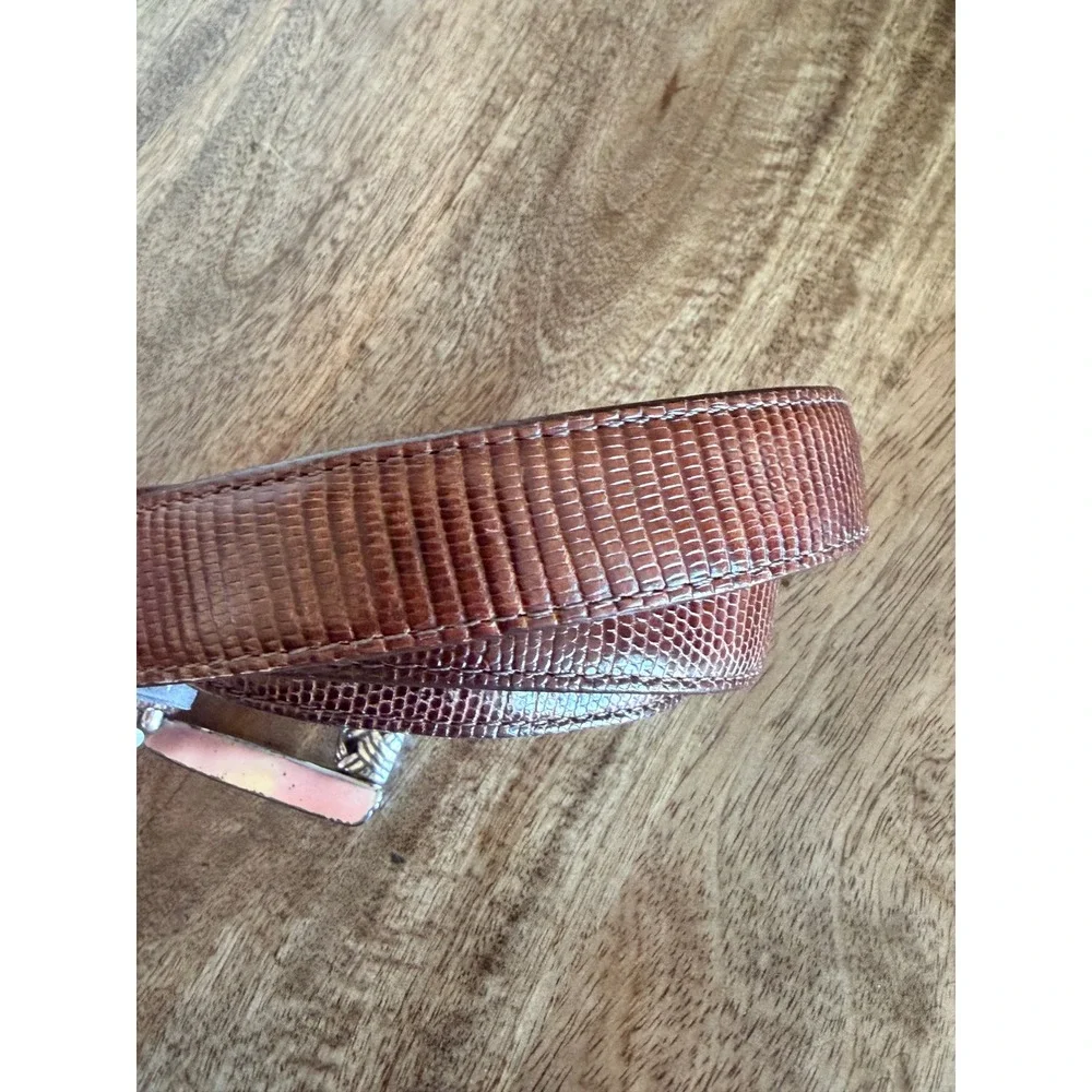 Brighton Womens Brown Lizard Embossed Leather Belt Size L Silver Buckle Western